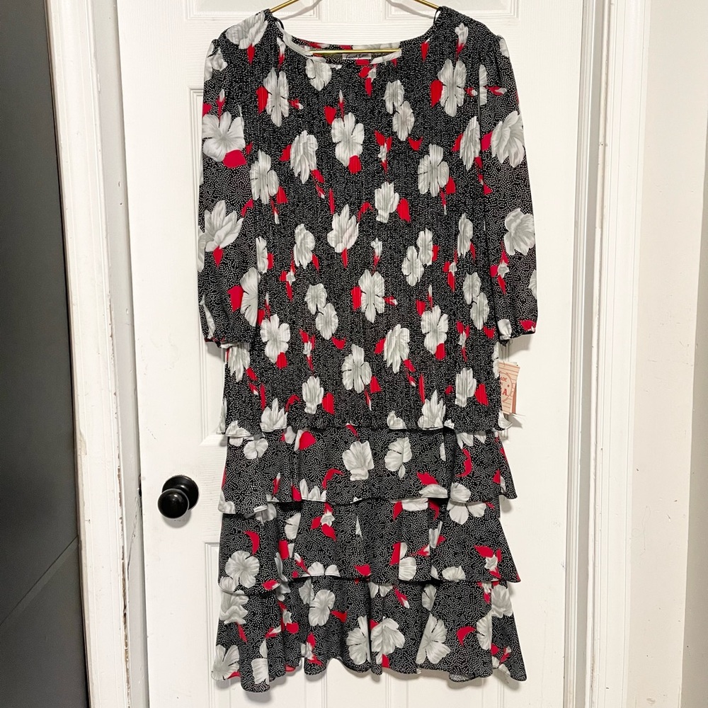 New Vintage deadstock Good Times tiered polka dot dress Sz 18 black/white  80s